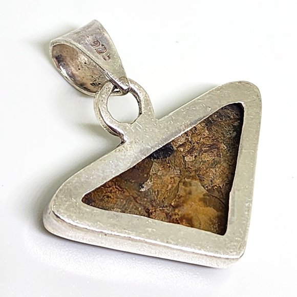 Vintage Natural Brown Jade Triangle Sterling Silver Pendant Charm Necklace - Picture 7 of 7